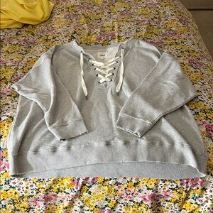Aerie Light Gray Lace-Up Sweatshirt